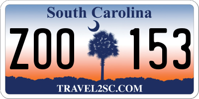 SC license plate ZOO153