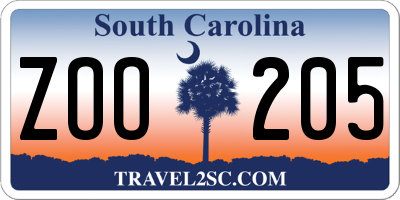 SC license plate ZOO205