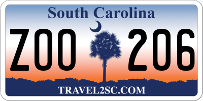 SC license plate ZOO206