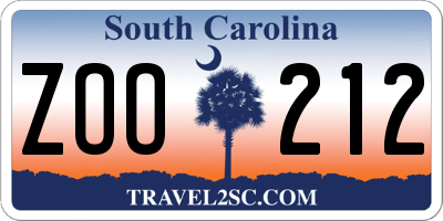 SC license plate ZOO212