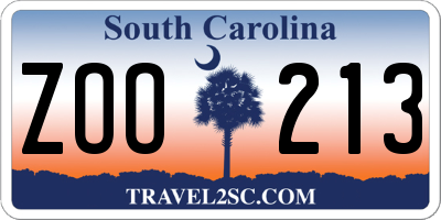 SC license plate ZOO213
