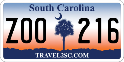 SC license plate ZOO216