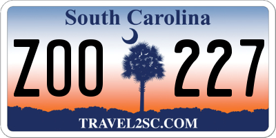 SC license plate ZOO227