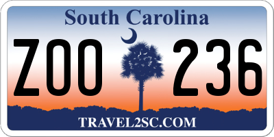 SC license plate ZOO236