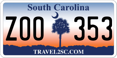 SC license plate ZOO353