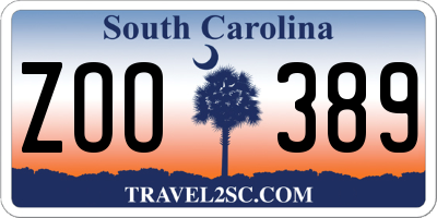 SC license plate ZOO389