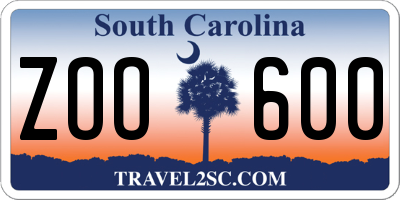 SC license plate ZOO600