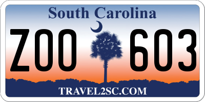 SC license plate ZOO603