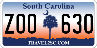 SC license plate ZOO630