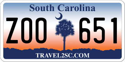 SC license plate ZOO651