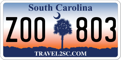 SC license plate ZOO803