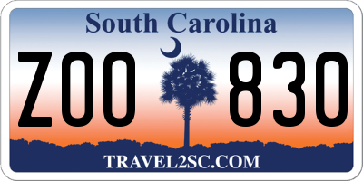 SC license plate ZOO830