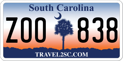 SC license plate ZOO838
