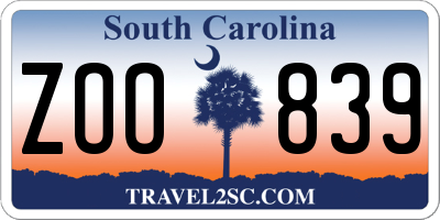 SC license plate ZOO839