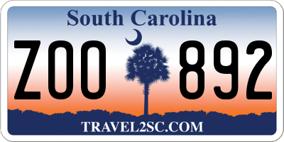 SC license plate ZOO892