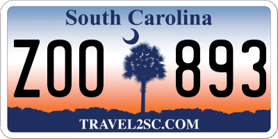 SC license plate ZOO893