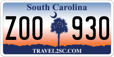 SC license plate ZOO930