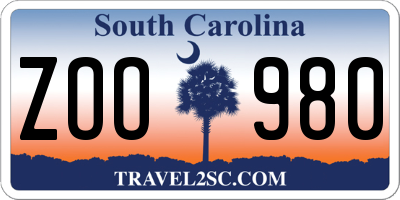 SC license plate ZOO980