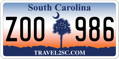 SC license plate ZOO986