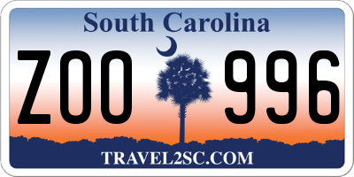 SC license plate ZOO996