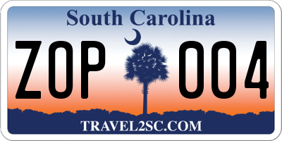 SC license plate ZOP004