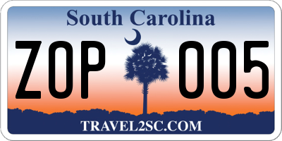 SC license plate ZOP005