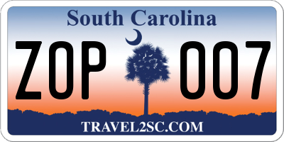 SC license plate ZOP007