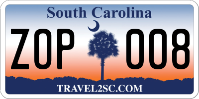 SC license plate ZOP008