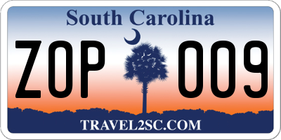 SC license plate ZOP009