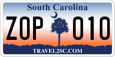 SC license plate ZOP010