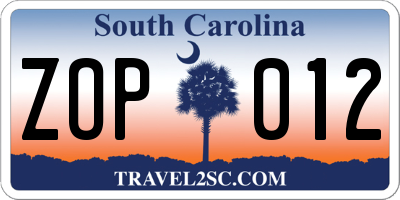 SC license plate ZOP012