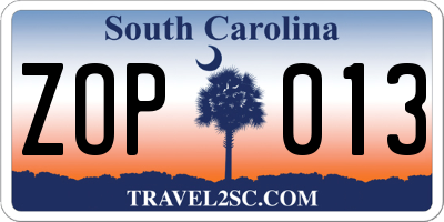 SC license plate ZOP013
