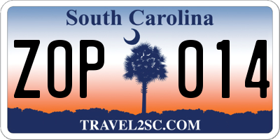 SC license plate ZOP014