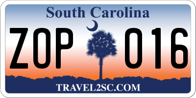 SC license plate ZOP016