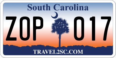 SC license plate ZOP017