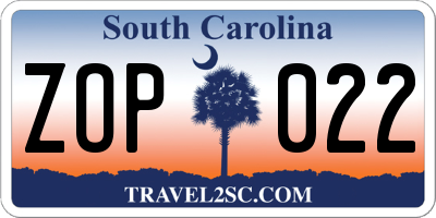 SC license plate ZOP022