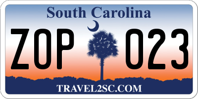 SC license plate ZOP023
