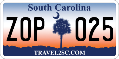 SC license plate ZOP025