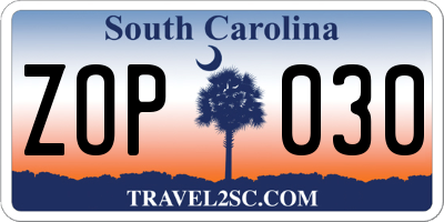 SC license plate ZOP030