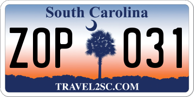SC license plate ZOP031