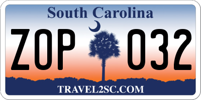 SC license plate ZOP032