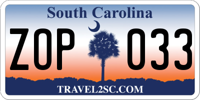 SC license plate ZOP033