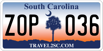SC license plate ZOP036