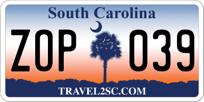 SC license plate ZOP039