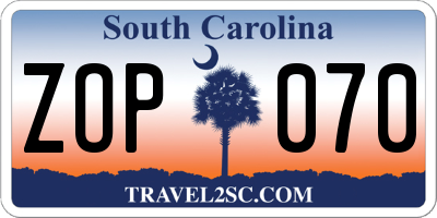 SC license plate ZOP070