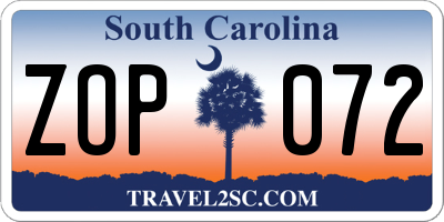 SC license plate ZOP072