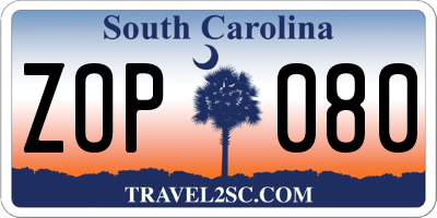SC license plate ZOP080