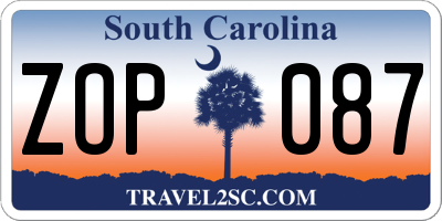 SC license plate ZOP087