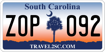 SC license plate ZOP092