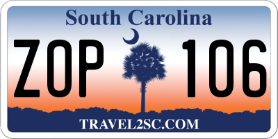 SC license plate ZOP106